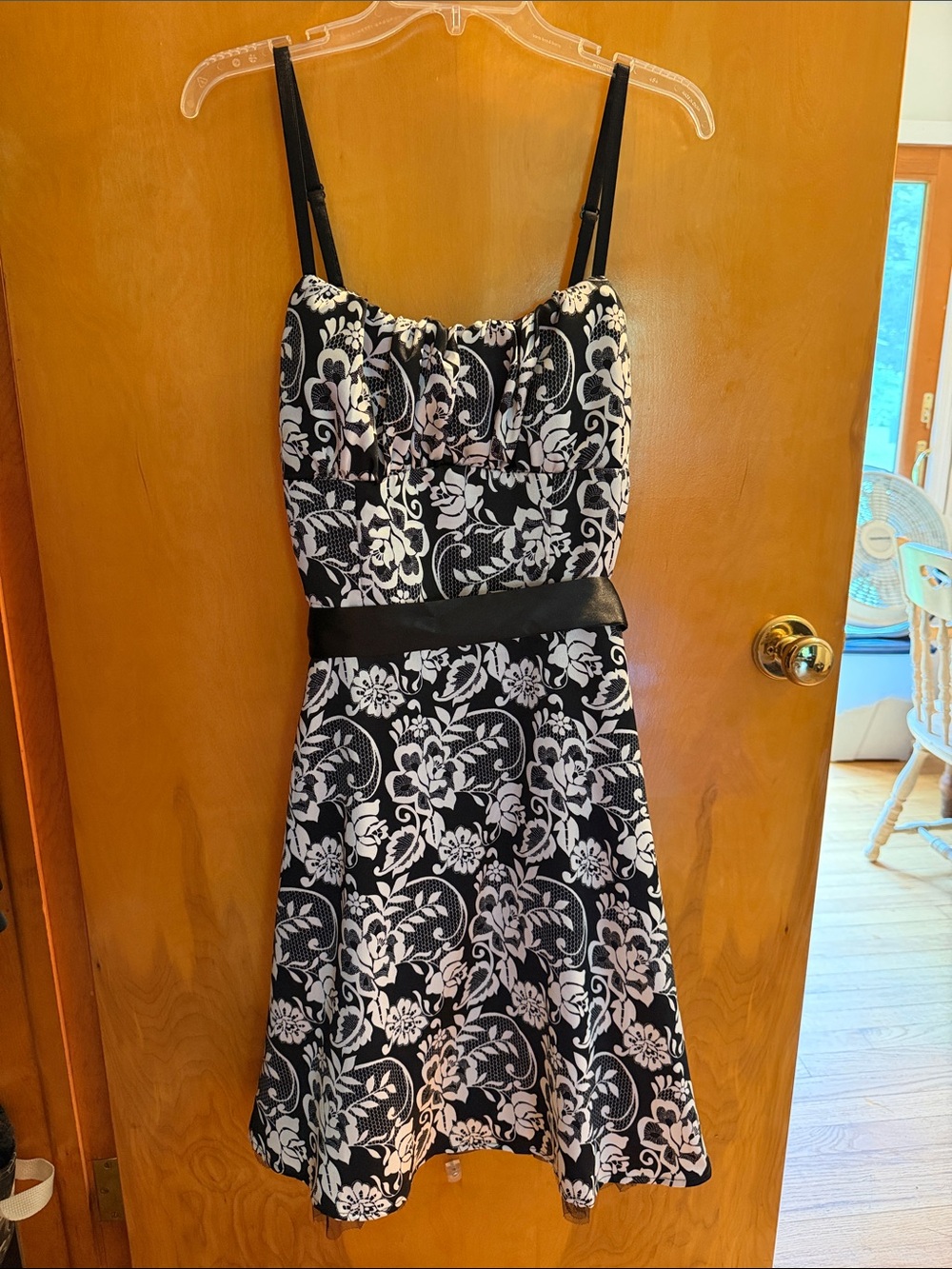 Dress Barn Black and White Floral Fit-and-Flare Dress